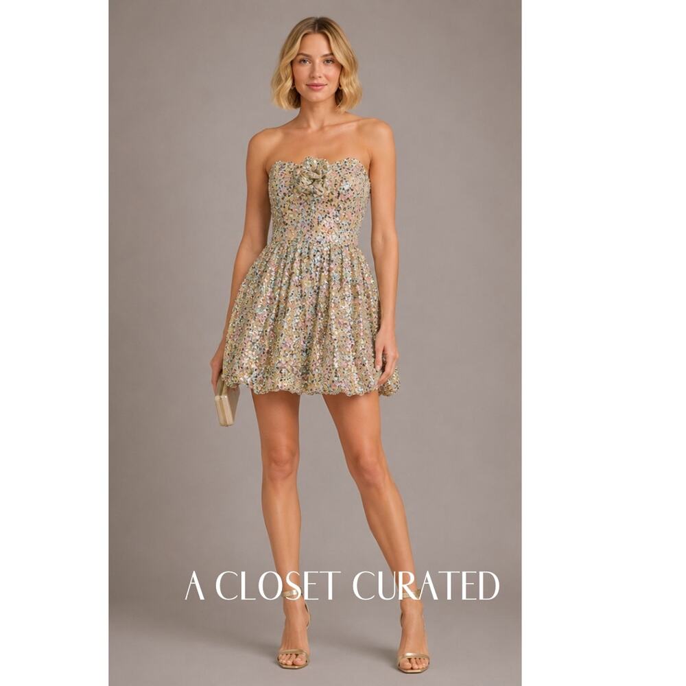 Liv Foster Sequin Sweetheart Mini Dress 2 Gold NWT